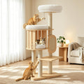 50 inch modern solid wood cat tree with sisal posts and cave condo