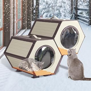 Heated Outdoor Cat House, Feral Cat Shelter with 2 Sets of Constant-Temp Pads