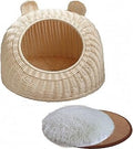 Round Woven Wicker Cat Nest with Cushion, Medium