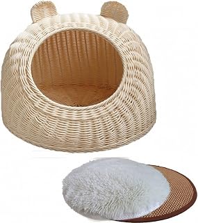 Round Woven Wicker Cat Nest with Cushion, Medium