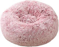 Soft Round Pet Bed with Long Plush, Winter Warm Sleeping Bag Style, 50 cm, Rose Pink