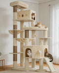 Beige 78.7 inch heavy duty cat tree with condo, hammock and top perch