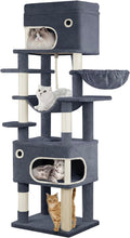 70.1 inch grey multi-layer cat tree with caves, hammock and sisal posts