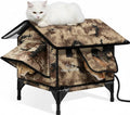 Heated insulated outdoor cat house with gable roof in desert camouflage