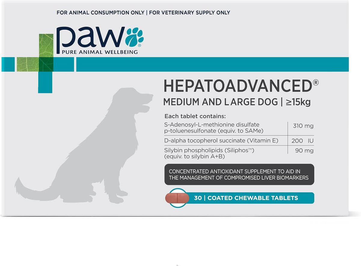 Bottle of 30 chewable liver supplement tablets for large dogs