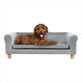 Gray faux velvet rectangular elevated dog couch, 42 inches wide