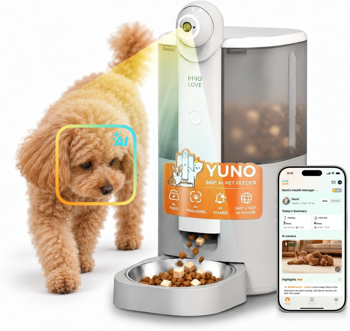 5L automatic dog feeder with built-in camera and food bowl