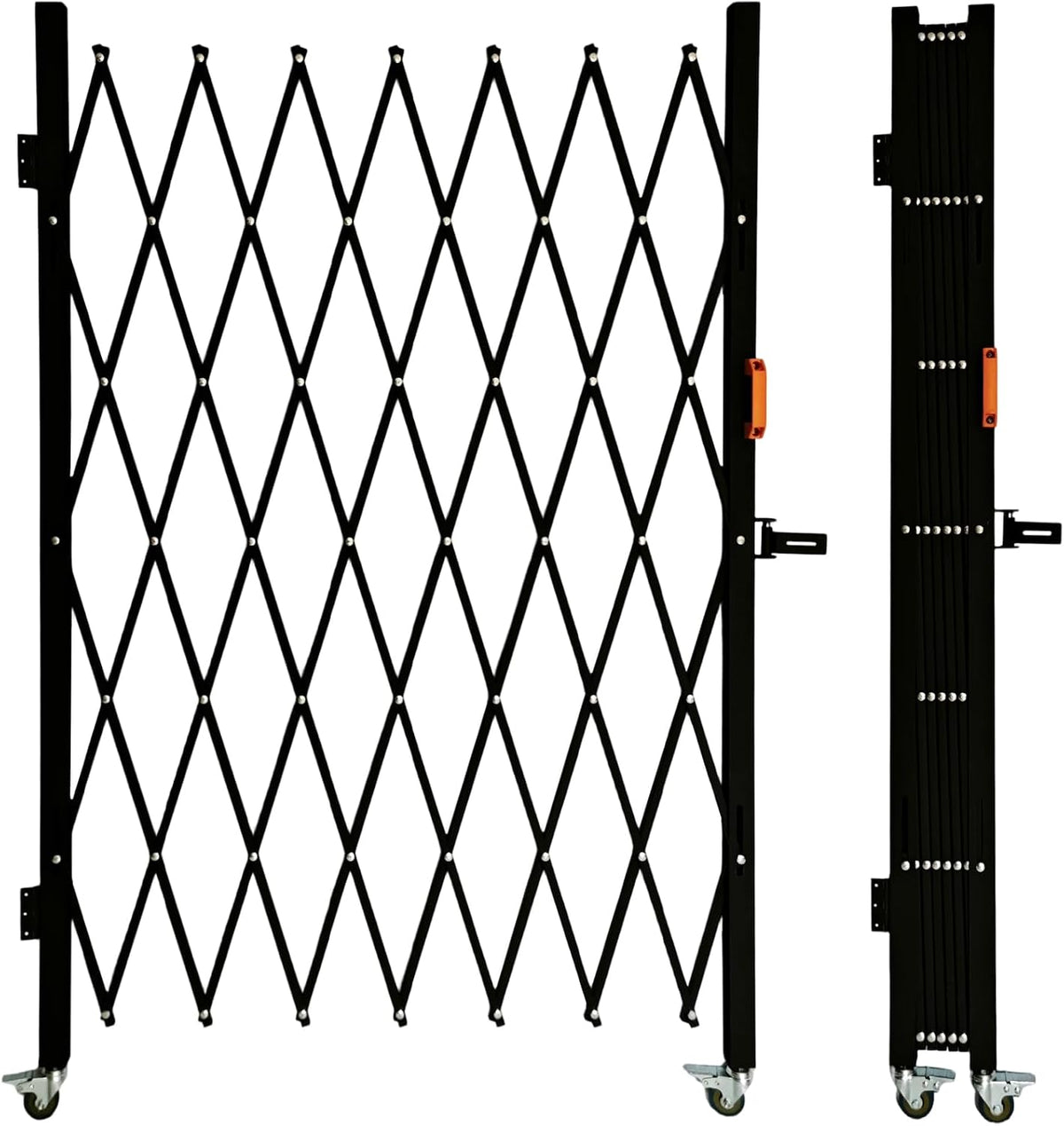 Lockable folding scissor security gate on swivel casters