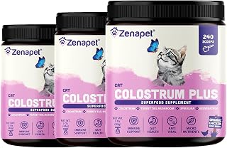 Cat Colostrum Plus Premium Powder Topper Supplement, Made in USA, 3 Pack of 9 Ounces