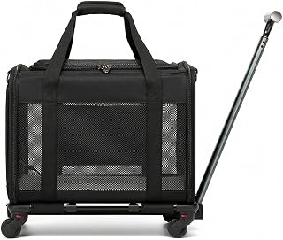 Wheeled Pet Carrier with Detachable Trolley and Telescopic Handle, Portable, Tear-Resistant, Black