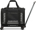 Wheeled Pet Carrier with Detachable Trolley and Telescopic Handle, Lightweight, Tear-Resistant, For Outdoor Trips, Black
