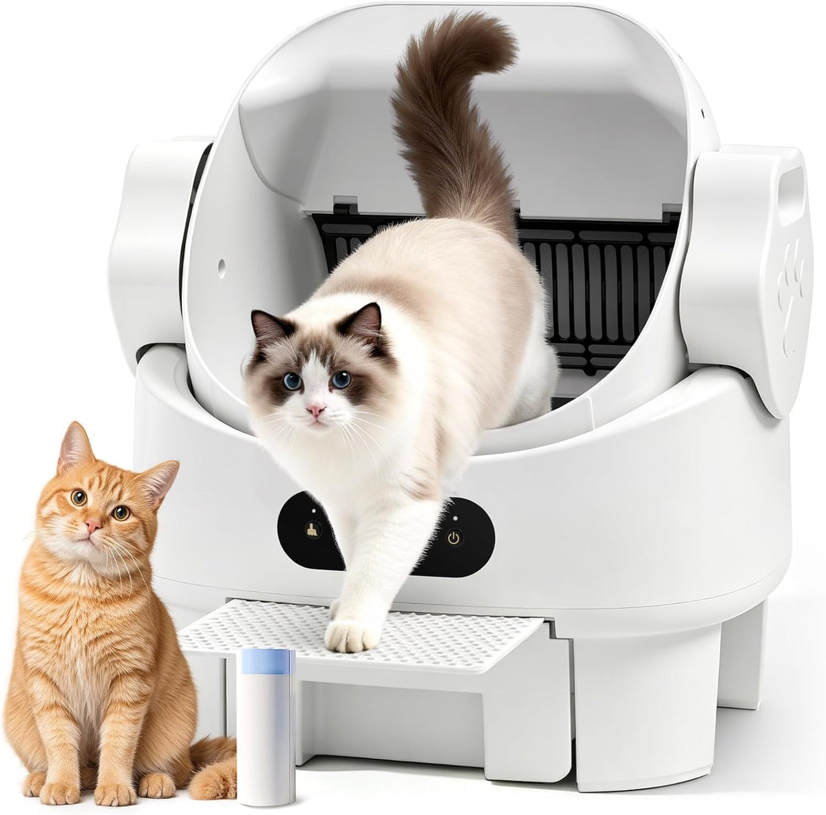 White open top self-cleaning cat litter box