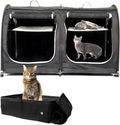 Collapsible double cat travel kennel with hammocks, mats and litter box