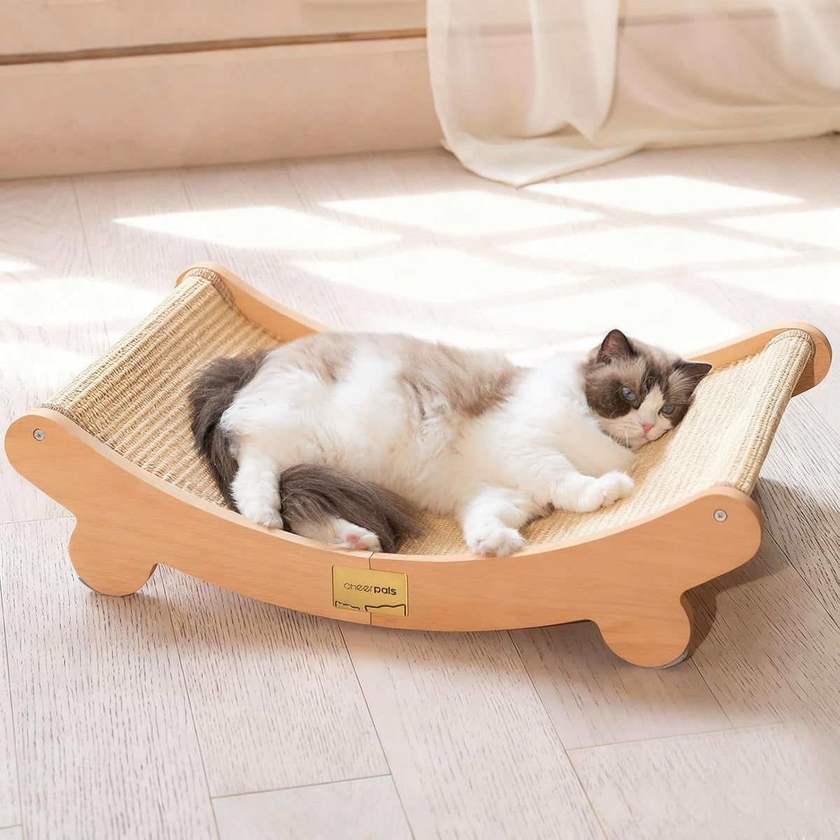 Wooden frame sisal cat scratcher lounge hammock bed – view 2