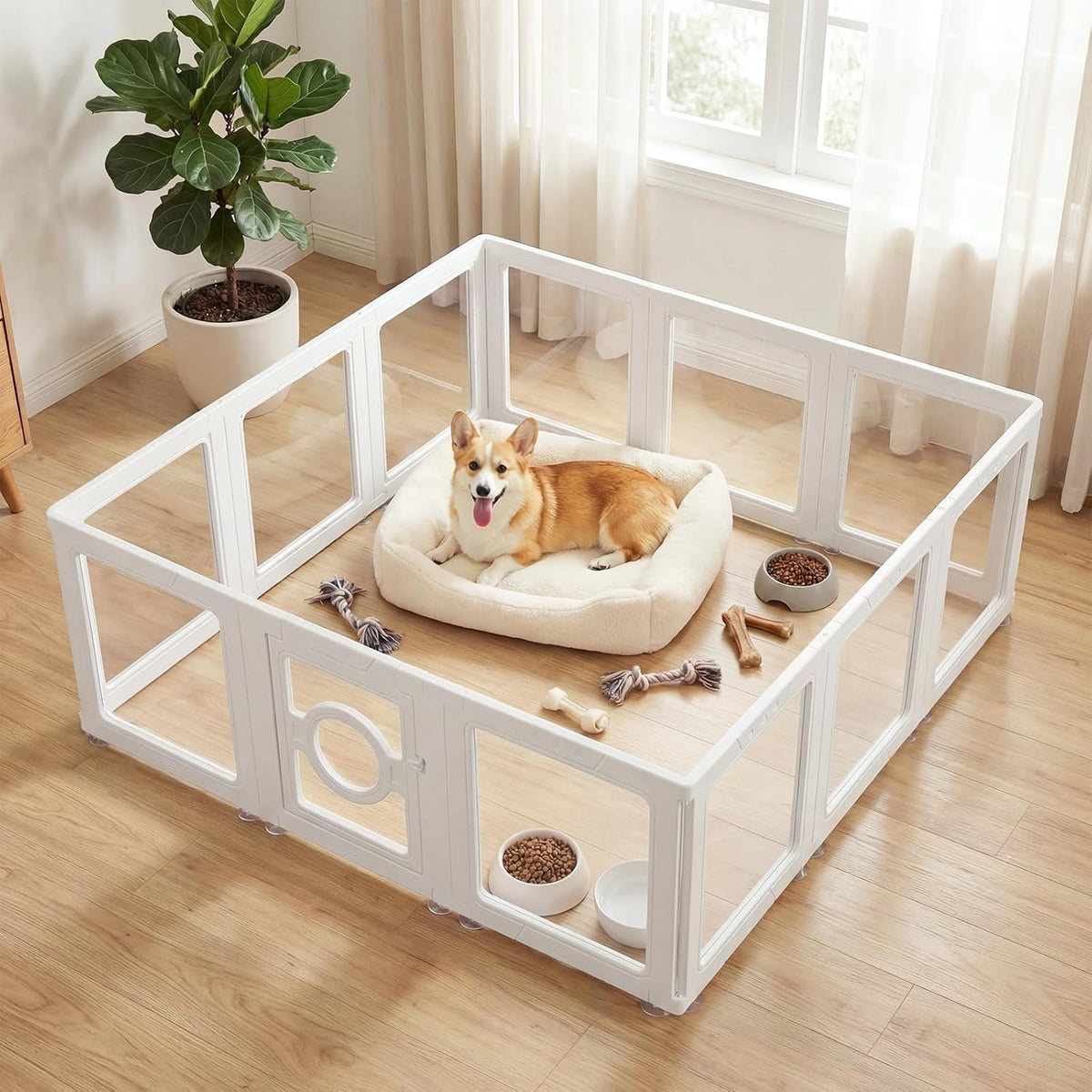 White-framed clear acrylic 8-panel pet playpen – view 3