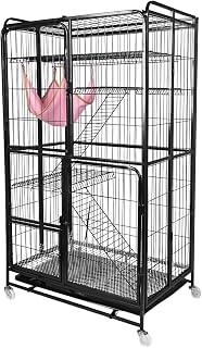 4-Tier Cat Cage Crate, 53.5-Inch Foldable Iron with Wheels