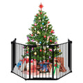 Five-panel metal fireplace fence and pet gate with walk-through door, 121 inches long