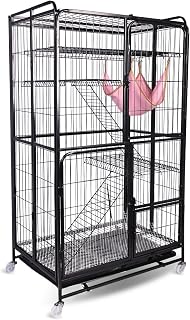 4-Tier Cat Cage, 53.5 Inch Foldable Iron Crate with Wheels
