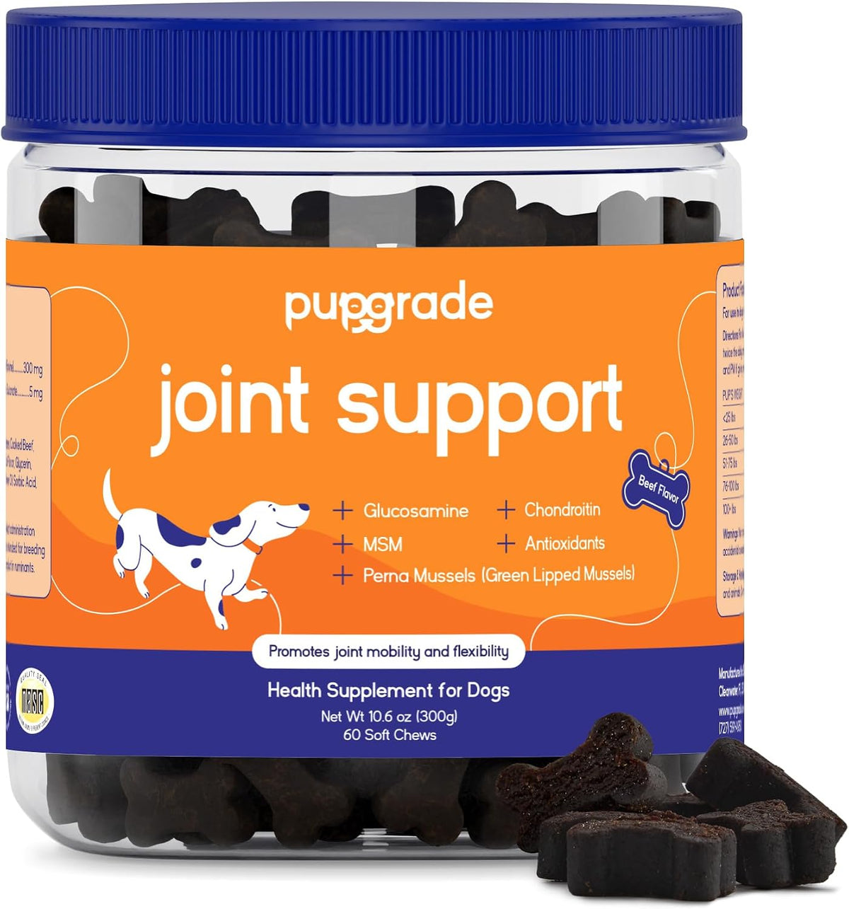 Jar of beef-flavored glucosamine and chondroitin soft chews for dogs – view 6