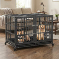Folding heavy-duty steel dog crate with double doors and removable top cover