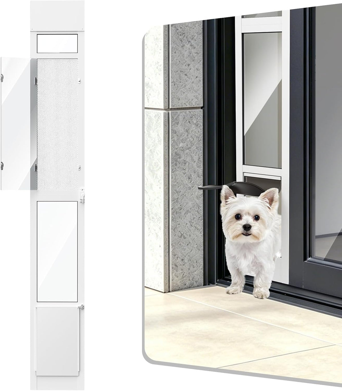 Sliding glass door pet insert with screen and small dog flap