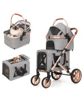 Aluminum frame pet stroller with detachable carrier and large rubber wheels – view 2