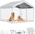 Outdoor metal dog kennel run with waterproof roof cover