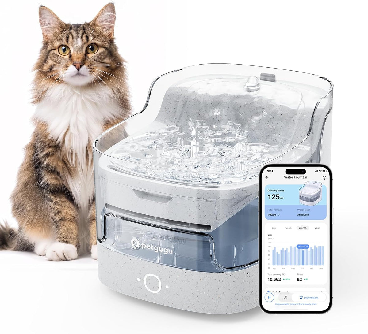 White WiFi cat water fountain with app monitoring
