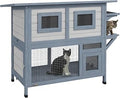 PawHut 2-Story Outdoor Cat House, Weatherproof Feral Cat Shelter with Asphalt Roof, Escape Door and Jump Platform, Light Gray