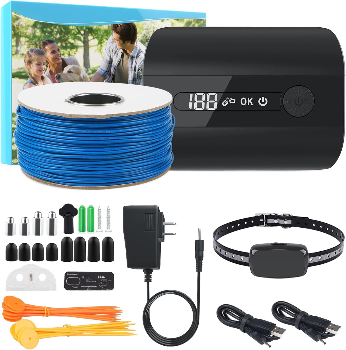 Underground dog fence transmitter and two IPX7 waterproof collars – view 4