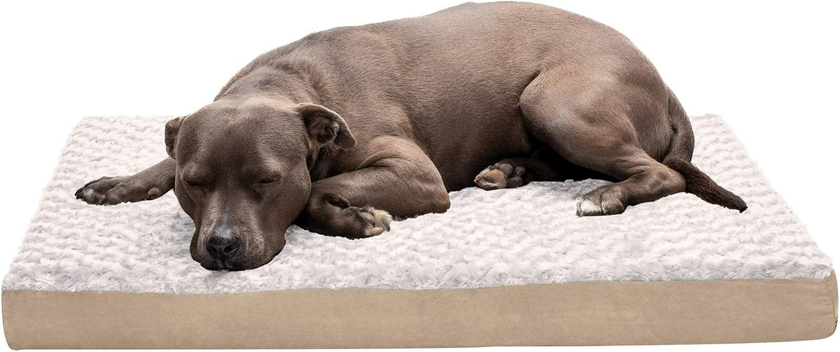 Cream ultra plush faux fur mattress dog bed – view 2