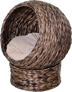 Handwoven Elevated Cat Bed with Soft Cushion, Egg Chair Shape