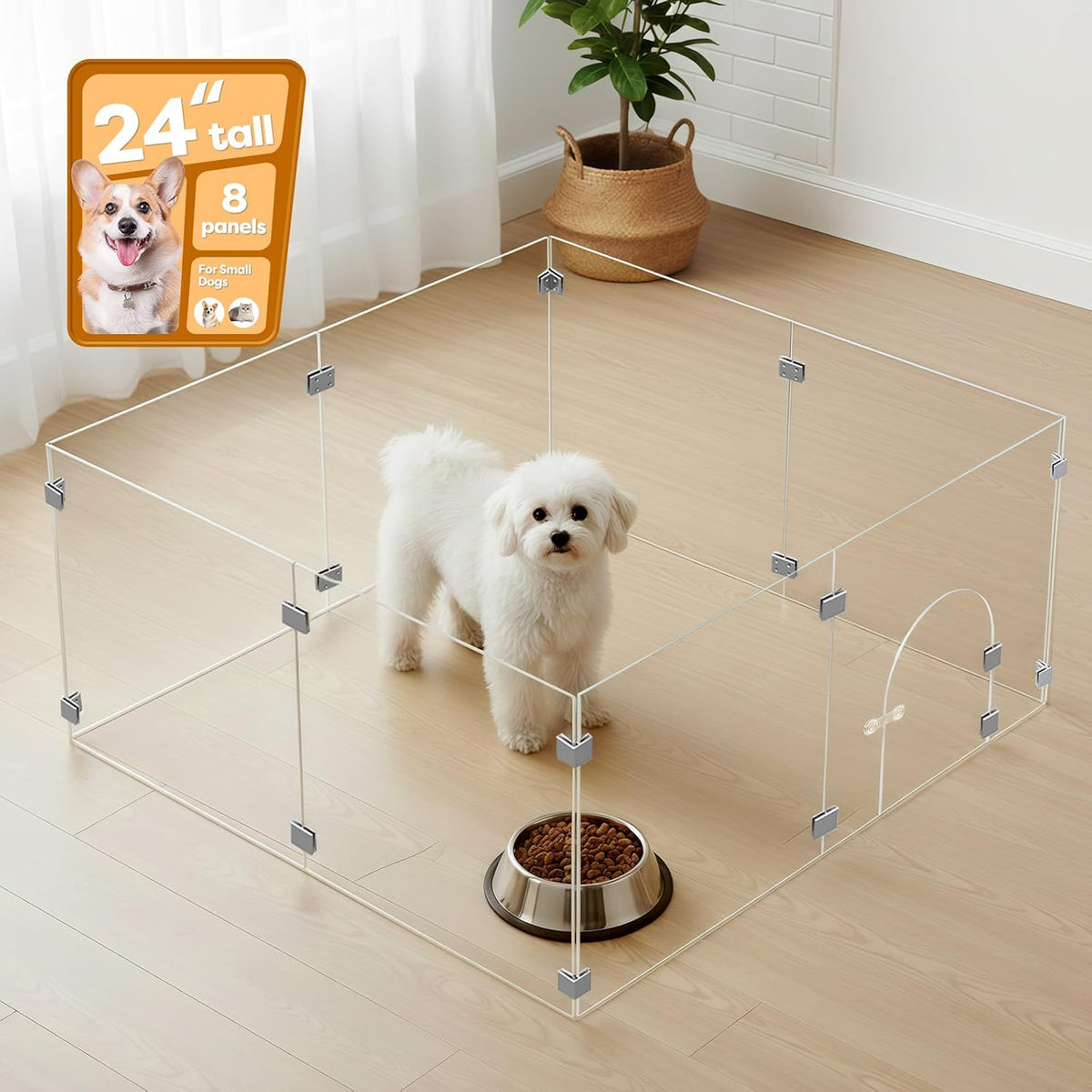 Clear acrylic 8-panel pet playpen with door