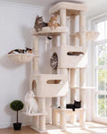Tall 74.8 inch beige cat tower with top perch, condos and hammock – view 5