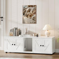 White dual litter box cabinet TV stand with storage
