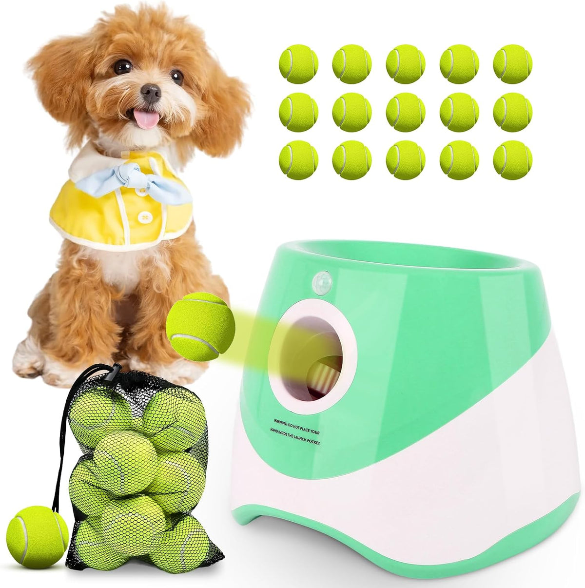 Automatic dog ball launcher with remote control and tennis-size balls – view 3
