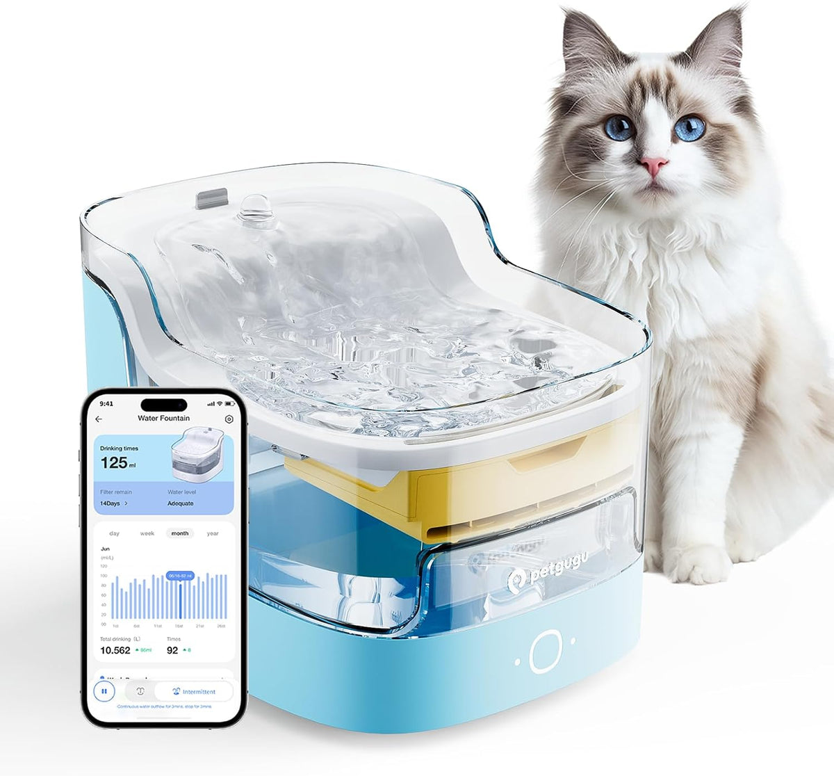 White WiFi cat water fountain with app monitoring – view 2