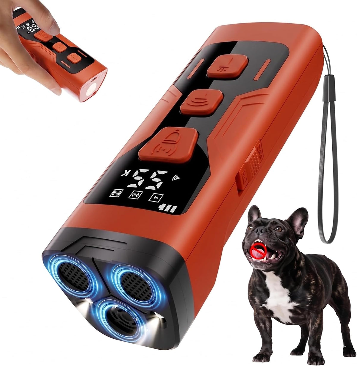 Three compact ultrasonic dog bark deterrent devices