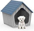 Light blue weatherproof resin dog house with elevated floor – view 4