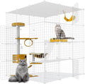 Black metal wire cat cage enclosure with platforms, ladders and six doors