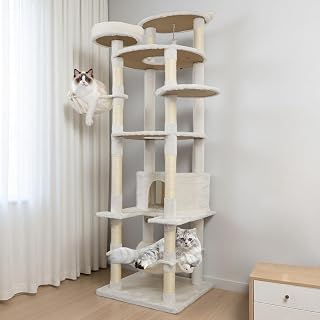 78-Inch Cat Tree Tower with Condo, Hammock and Platform, Beige