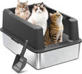 Extra large high-sided stainless steel cat litter box in dark gray