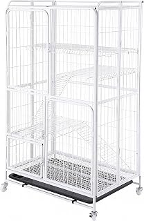 4-Tier Foldable Metal Wire Cat Playpen Kennel with Wheels