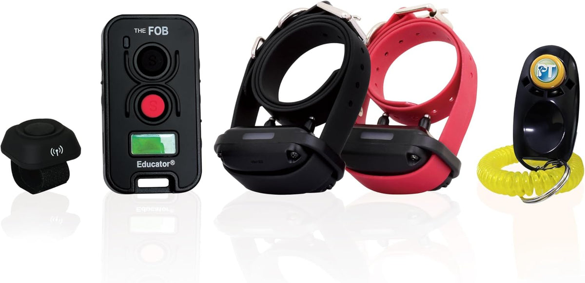 Remote dog training collar set with handheld transmitter and hands-free button – view 7