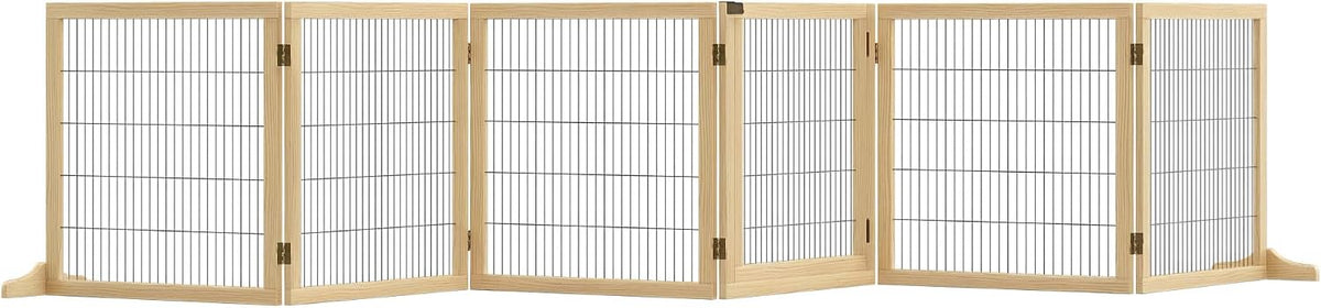White six-panel wooden freestanding dog gate with support feet – view 2