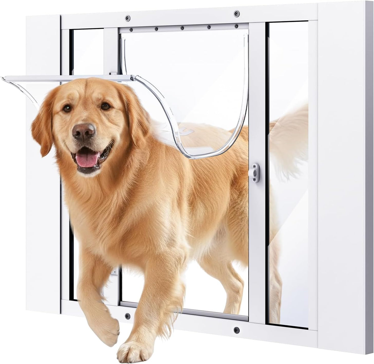 Aluminum window dog door insert with extra large flap in a sliding window