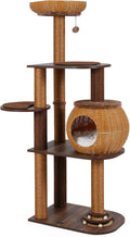 59.5 inch cat tower with woven rattan condo, cushioned perch and sisal posts