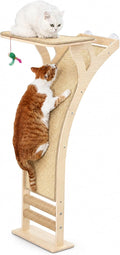 48 inch wooden cat window perch with sisal scratching ramp against a window