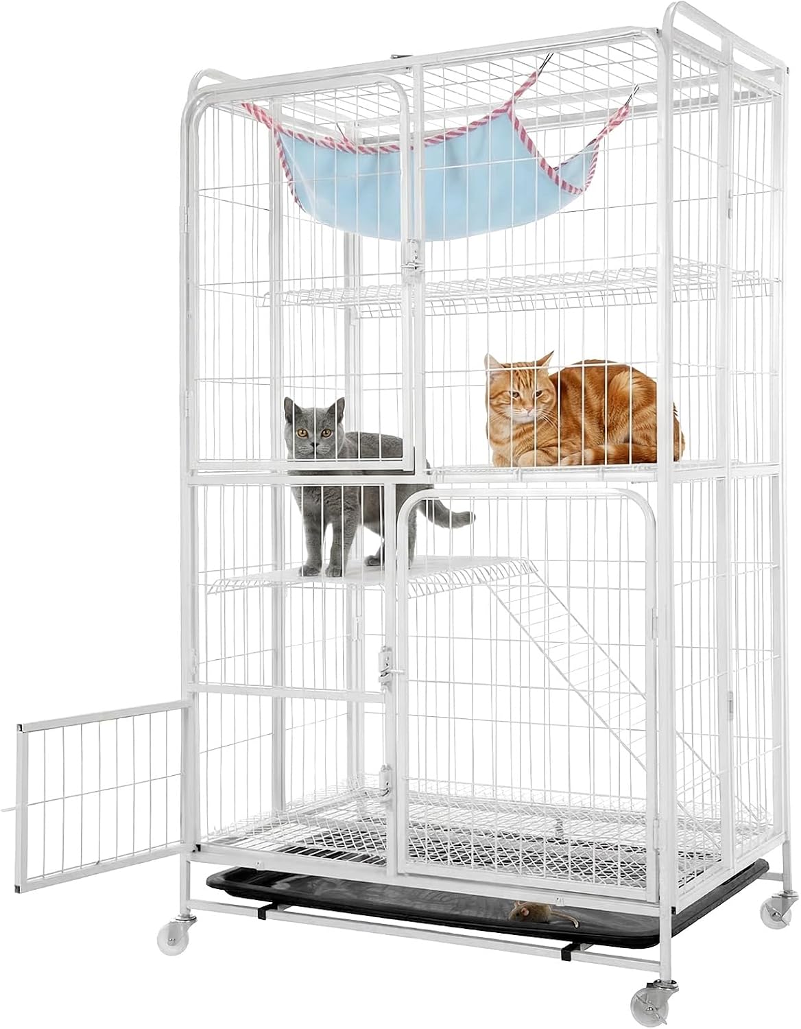 Four-tier metal wire cat cage on wheels