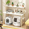 Cat Litter Tray Storage Shelf Rack, 2-Tier Wood Enclosure Stand